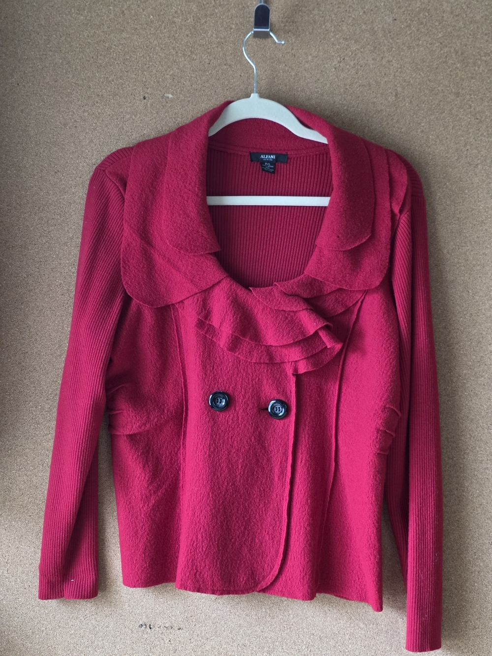 Merino Wool Alfani Petite Red Button Front Jacket Cardigan P/L